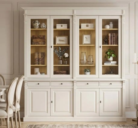 Biblioteca cu 4 usi, 4 sertare BAS + 4 usi sticla SUP, Colectia Directoire de la Studio Szel PS16BAS + PS72SUP - Culoare Ext._P024 / Culoare Int._P050 - DUBLU COLOR