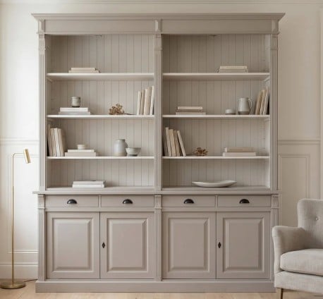 Biblioteca cu 4 usi, 4 sertare BAS + etajera deschisa SUP, Colectia Directoire de la Studio Szel PS16BAS + PS294SUP - Culoare Ext._P023A / Culoare Int._P015 - DUBLU COLOR