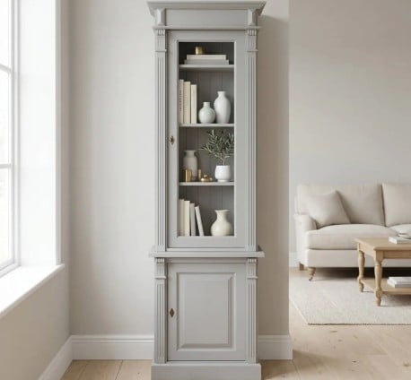 Vitrina ingusta cu 1 usa BAS + 1 usa sticla SUP, Colectia Directoire de la Studio Szel PS68BAS + PS68SUP - Culoare_P030A - VOPSIT ANTICHIZAT