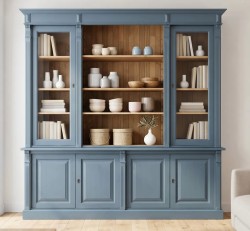Biblioteca mare cu 4 usi BAS + 2 usi sticla, etajera deschisa SUP, Colectia Directoire de la Studio Szel PS72BAS+PS57SUP - Culoare Ext._P051 / Culoare Int._P002 - DUBLU COLOR
