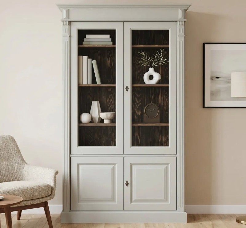 Vitrina cu 2+2 usi, Colectia Directoire cu finisaj Elephant Grey Antic / Chestnut Brown