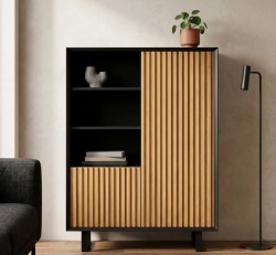Bufet cu 2 usi Slatted de la Studio Szel PS750 - Culoare Corp_P003 - Culoare Sertare_P082 - DUBLU COLOR