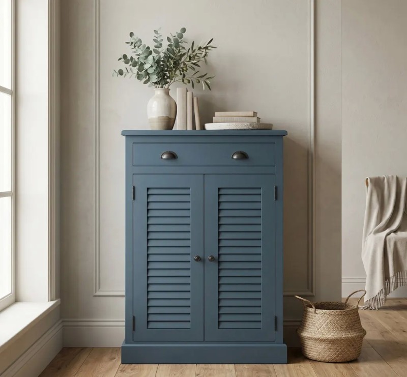 Comoda cu 2 usi si 1 sertar, Colectia Shutter cu finisaj Greenish Blue
