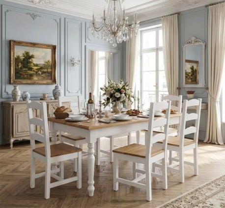 Set de dining Clasic Alb și Stejar de la Studio Szel - SET127 - Culoare Top_P061 - Corp_P004 - DUBLU COLOR