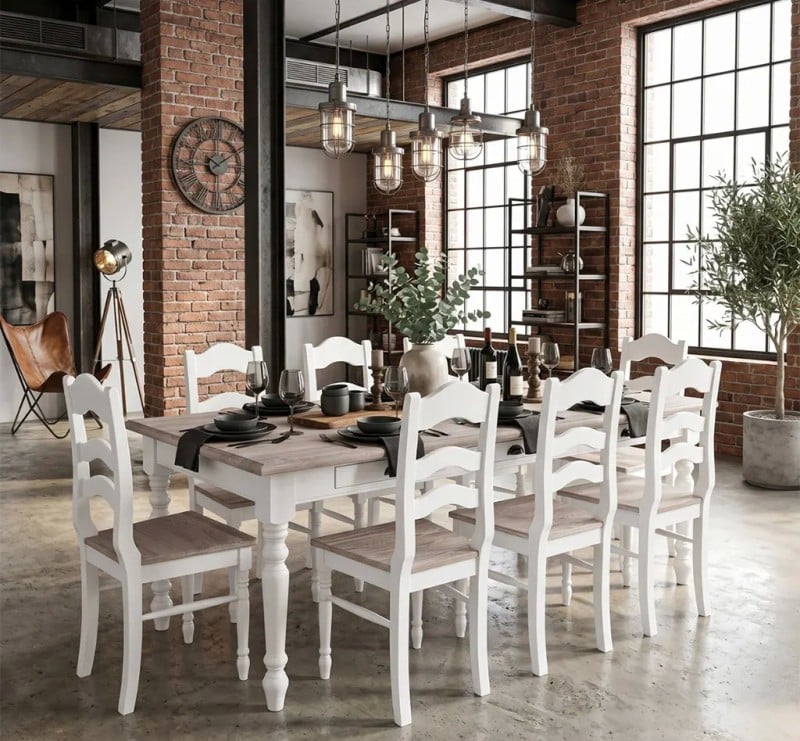 Set Dining Shabby Chic cu 8 Scaune