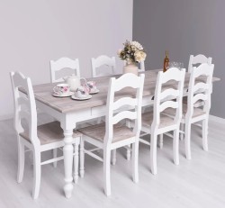 Set Dining Shabby Chic cu 8 Scaune de la Studio Szel - SET128 - Culoare Top_ P067 - Culoare Corp_P004 - DUBLU COLOR