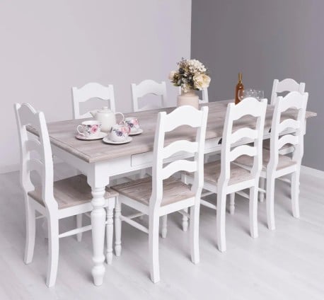 Set Dining Shabby Chic cu 8 Scaune de la Studio Szel - SET128 - Culoare Top_ P067 - Culoare Corp_P004 - DUBLU COLOR