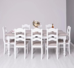 Set Dining Shabby Chic cu 8 Scaune de la Studio Szel - SET128 - Culoare Top_ P067 - Culoare Corp_P004 - DUBLU COLOR