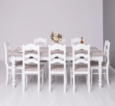 Set Dining Shabby Chic cu 8 Scaune de la Studio Szel - SET128 - Culoare Top_ P067 - Culoare Corp_P004 - DUBLU COLOR