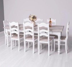 Set Dining Shabby Chic cu 8 Scaune de la Studio Szel - SET128 - Culoare Top_ P067 - Culoare Corp_P004 - DUBLU COLOR