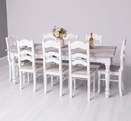Set Dining Shabby Chic cu 8 Scaune de la Studio Szel - SET128 - Culoare Top_ P067 - Culoare Corp_P004 - DUBLU COLOR