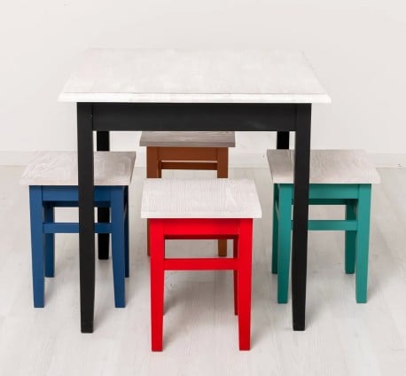 Set Bistro Multicolor cu 4 Scaune de la Studio Szel - SET129 - Culoare Top_P080 - Culoare Corp_Multicolor - DUBLU COLORE