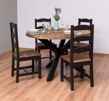 Set Dining Rotund Industrial cu 4 Scaune de la Studio Szel - SET130 - Culoare Top_P064 - Culoare Corp_P003 - DUBLU COLOR