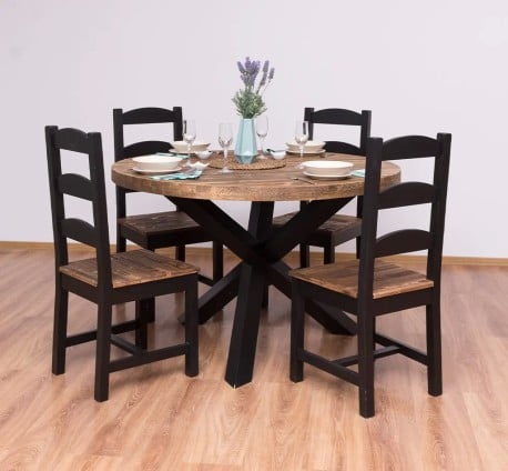 Set Dining Rotund Industrial cu 4 Scaune de la Studio Szel - SET130 - Culoare Top_P064 - Culoare Corp_P003 - DUBLU COLOR