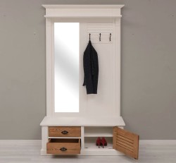 Cuier cu design Shutter cu oglinda, doua sertare, 1  usa de la Studio Szel PS722 - Culoare Corp_P004 - Culoare Usi si Sertare_P001 - Culoare Cornisa_P039 - DUBLU COLOR