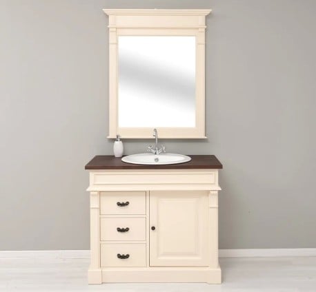Set Mobilier Baie Crem cu Oglindă de la Studio Szel - SET134 - Culoare Top_P081- Corp_P025 - DUBLU COLOR