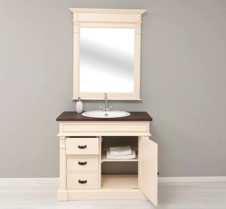 Set Mobilier Baie Crem cu Oglindă de la Studio Szel - SET134 - Culoare Top_P081- Corp_P025 - DUBLU COLOR