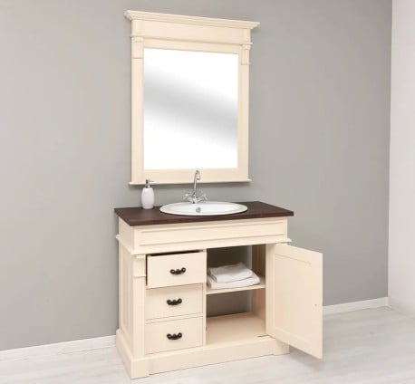 Set Mobilier Baie Crem cu Oglindă de la Studio Szel - SET134 - Culoare Top_P081- Corp_P025 - DUBLU COLOR