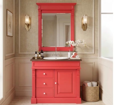 Set Mobilier Baie Roșu cu Oglindă de la Studio Szel - SET135 -Culoare Top_P081- Corp_P047 - DUBLU COLOR