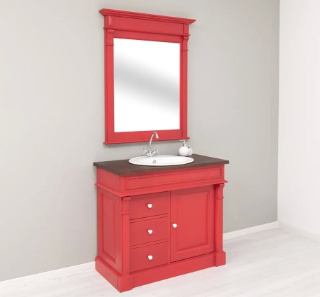 Set Mobilier Baie Roșu cu Oglindă de la Studio Szel - SET135 -Culoare Top_P081- Corp_P047 - DUBLU COLOR