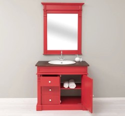 Set Mobilier Baie Roșu cu Oglindă de la Studio Szel - SET135 -Culoare Top_P081- Corp_P047 - DUBLU COLOR