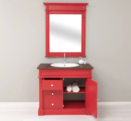 Set Mobilier Baie Roșu cu Oglindă de la Studio Szel - SET135 -Culoare Top_P081- Corp_P047 - DUBLU COLOR