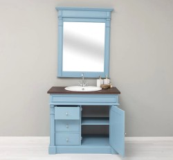 Set Mobilier Baie Albastru cu Oglindă de la Studio Szel - SET136 - Culoare Top_P081 - Culoare Corp_P053 - DUBLU COLOR
