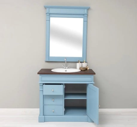 Set Mobilier Baie Albastru cu Oglindă de la Studio Szel - SET136 - Culoare Top_P081 - Culoare Corp_P053 - DUBLU COLOR
