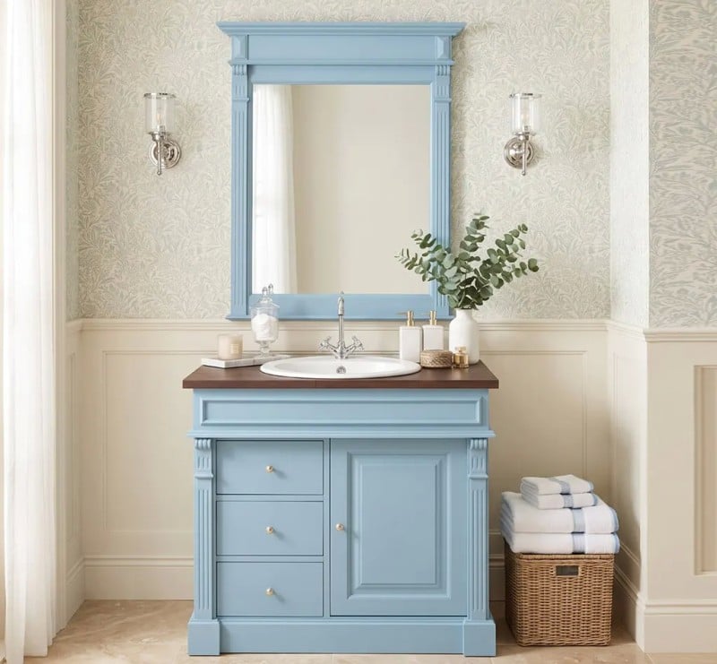 Set Mobilier Baie Albastru cu Oglindă cu finisaj Dublu color