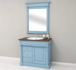 Set Mobilier Baie Albastru cu Oglindă de la Studio Szel - SET136 - Culoare Top_P081 - Culoare Corp_P053 - DUBLU COLOR