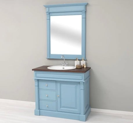 Set Mobilier Baie Albastru cu Oglindă de la Studio Szel - SET136 - Culoare Top_P081 - Culoare Corp_P053 - DUBLU COLOR