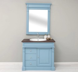 Set Mobilier Baie Albastru cu Oglindă de la Studio Szel - SET136 - Culoare Top_P081 - Culoare Corp_P053 - DUBLU COLOR