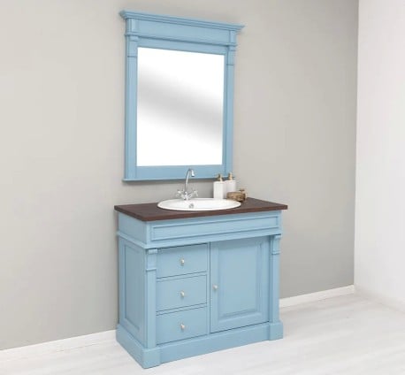 Set Mobilier Baie Albastru cu Oglindă de la Studio Szel - SET136 - Culoare Top_P081 - Culoare Corp_P053 - DUBLU COLOR
