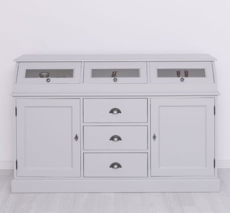 Bufet cu 2 usi, 3 sertare, 3 compartimente cu usa sticla, BAS de la Studio Szel PS24BAS - Culoare Ext._P010 - Culoare Int._P004 - DUBLU COLOR