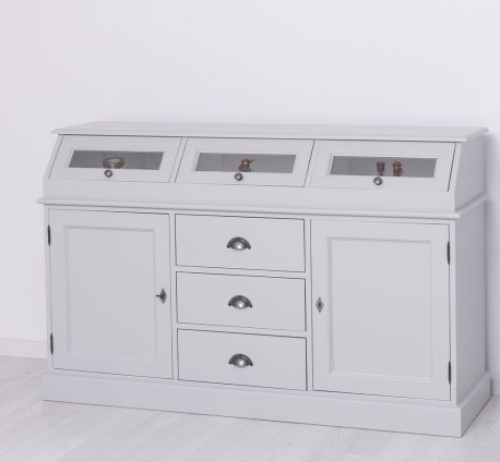 Bufet cu 2 usi, 3 sertare, 3 compartimente cu usa sticla, BAS de la Studio Szel PS24BAS - Culoare Ext._P010 - Culoare Int._P004 - DUBLU COLOR