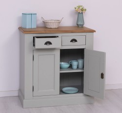 Bufet cu 2 usi, 2 sertare, blat stejar, BAS de la Studio Szel PS70BAS - Culoare Top_P061 - Culoare Corp_P077A - DUBLU COLOR